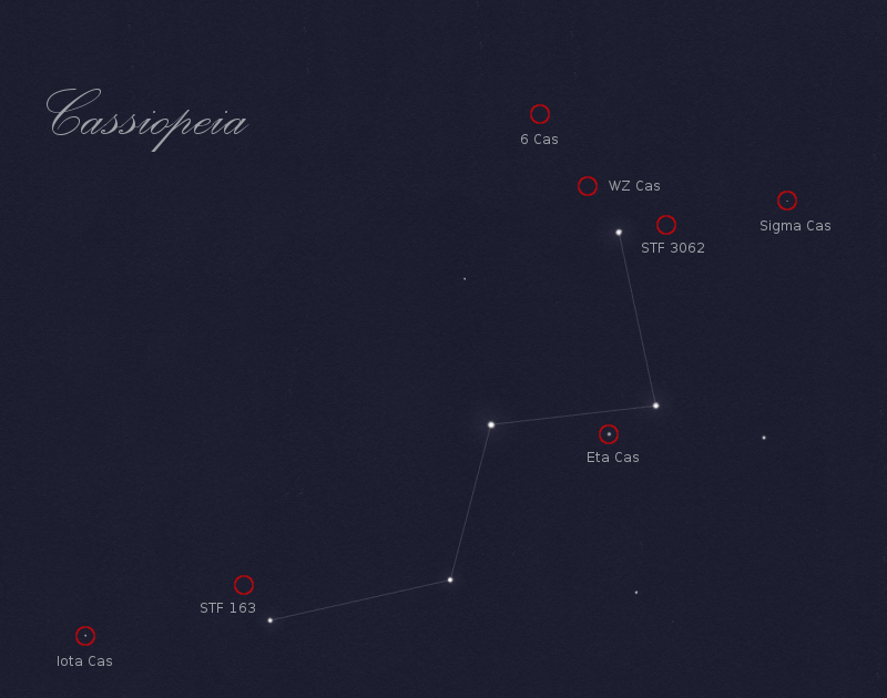 seven double stars in Cassiopeia