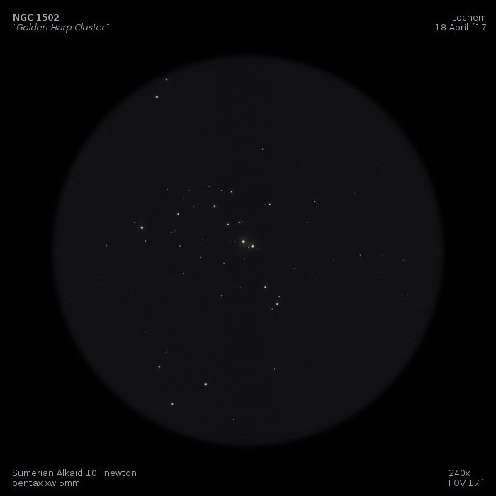 sketch NGC 1502 Golden Harp cluster