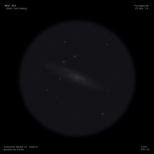 sketch Caldwell 65 NGC 253 silver coin galaxy