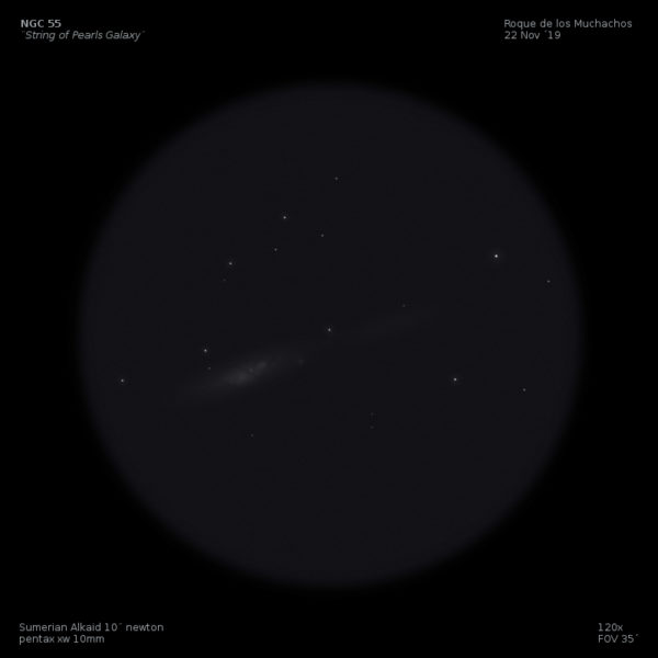 sketch Caldwell 72 NGC 55 string of pearls galaxy